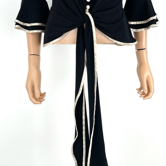 JOSEPH RIBKOFF Flamenco Ruffle Wrap Blouse SIZE 8 Black Ivory Satin Evening Top - Picture 6 of 15